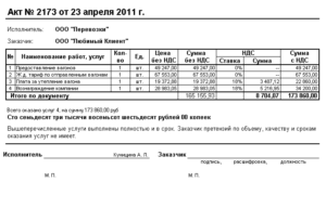 Единица измерения услуги в акте выполненных работ