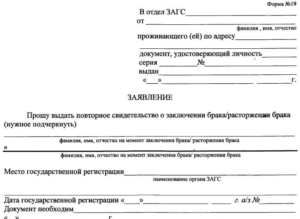 Заявление В Загс О Выдаче Справки О Смене Фамилии Образец