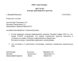 Комиссионный Акт Образец