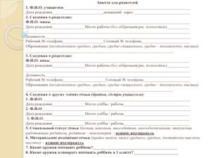 Сведения о семье ученика образец