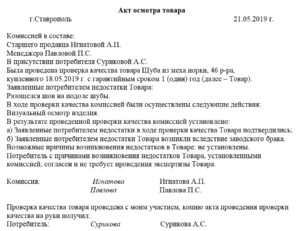 Комиссионный Акт Образец