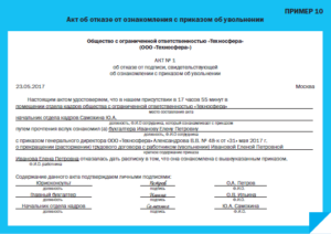 Акт о невозможности ознакомить сотрудника с приказом о дисциплинарном наказании в связи с отсутствием работника на работе