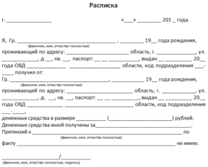 Договор передачи денег между физическими лицами образец